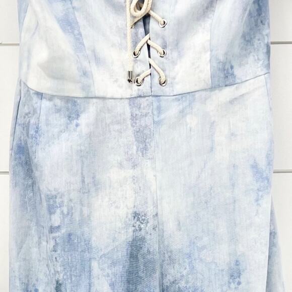 Petersyn Womens Jumpsuit‎ L Strapless Linen Blend Corset Wide Leg Watercolor - Picture 9 of 12